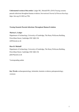 (2019) Tracing Zoonotic Parasite Infections Throughout Human Evolution