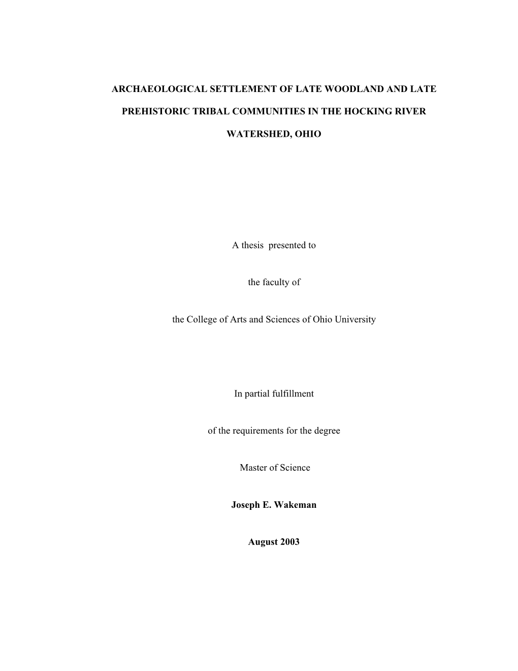 Archaeological Settlement of Late Woodland and Late