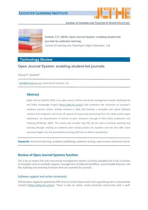 Enabling Student-Led Journals Abstract Review of Open Journal Systems
