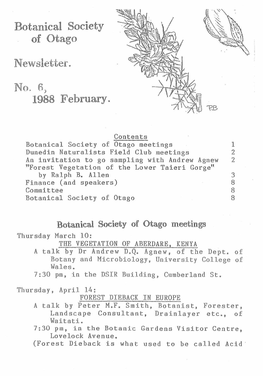 Botanical Society of Otago Newsletter. No, 6, 1988 February