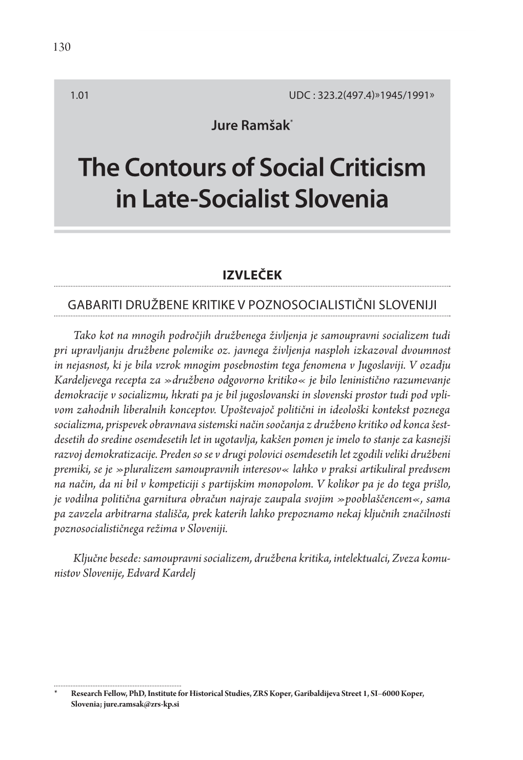 The Contours of Social Criticism in Late-Socialist Slovenia