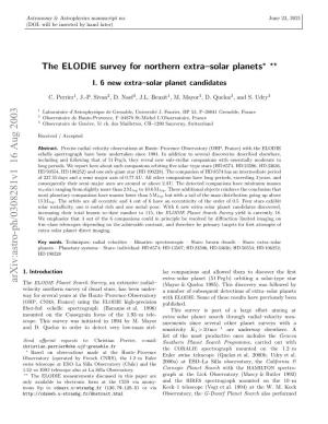 The ELODIE Survey for Northern Extra--Solar Planets I. 6 New Extra--Solar Planet Candidates