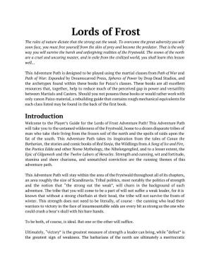 Lords of Frost the Rules of Nature Dictate That the Strong Eat the Weak