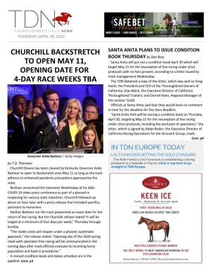 Churchill Backstretch to Open May 11, Opening Date for 4-Day Race Weeks