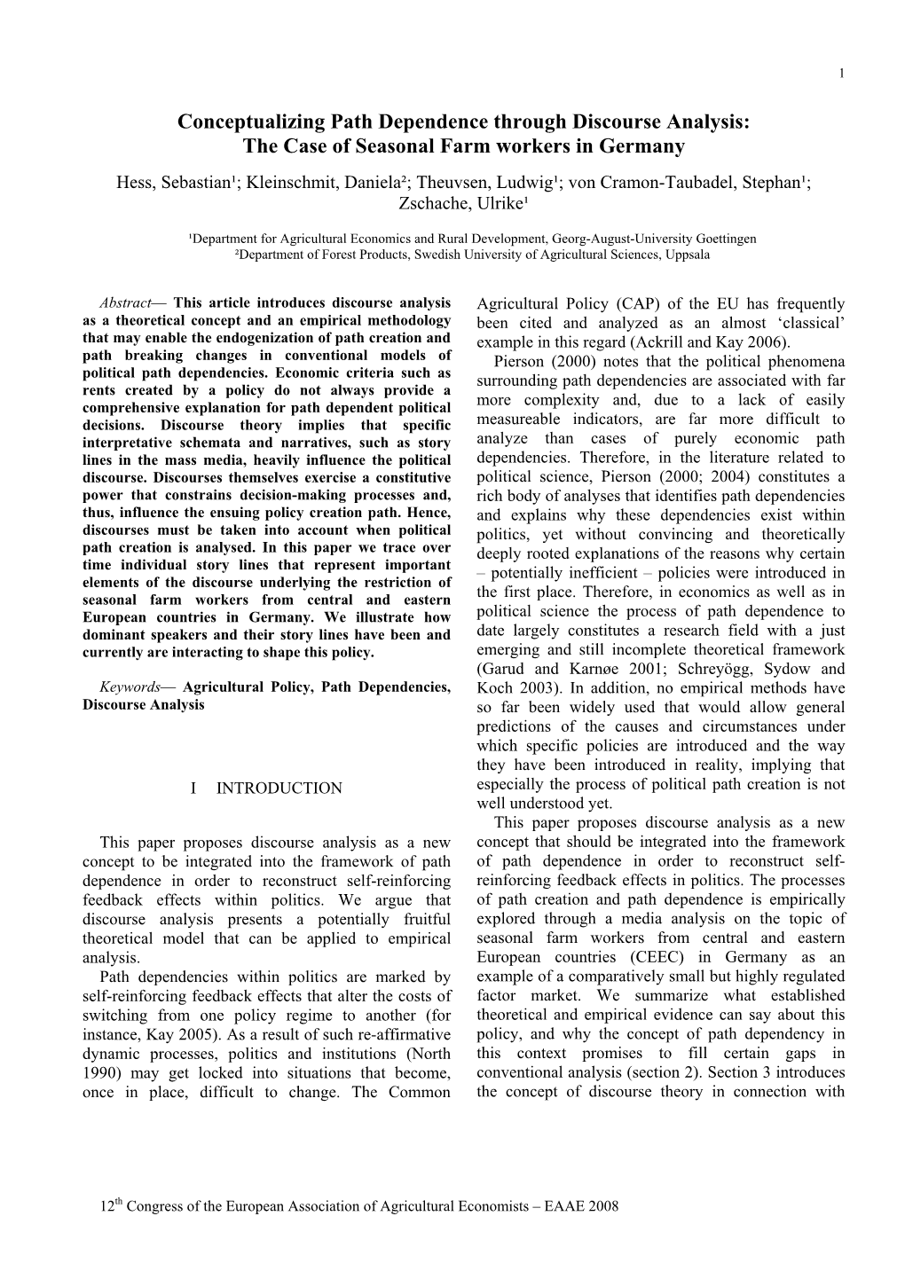 Conceptualizing Path Dependence Through Discourse Analysis: the Case of Seasonal Farm Workers in Germany