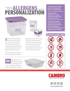 PERSONALIZATION Allergens on Storage Containers Stored in Dry Storage and Coolers