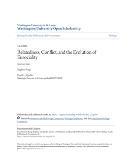 Relatedness, Conflict, and the Evolution of Eusociality Xiaoyun Liao