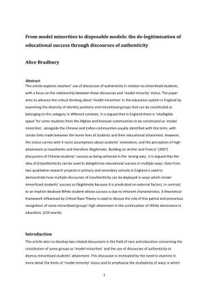 From Model Minorities to Disposable Models: the De-Legitimisation of Educational Success Through Discourses of Authenticity