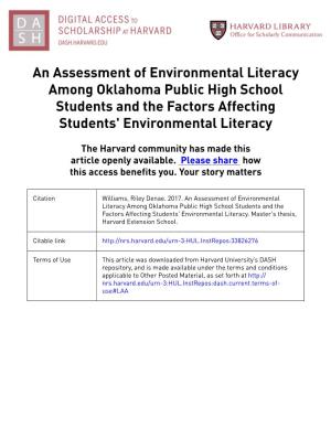 An Assessment of Environmental Literacy Among Oklahoma Public High School Students and the Factors Affecting Students' Environmental Literacy
