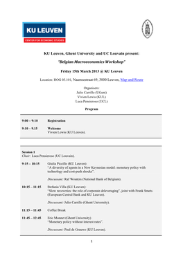 KU Leuven, Ghent University and UC Louvain Present: “Belgian Macroeconomics Workshop”