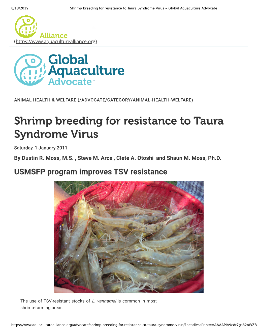 Shrimp Breeding for Resistance to Taura Syndrome Virus « Global Aquaculture Advocate