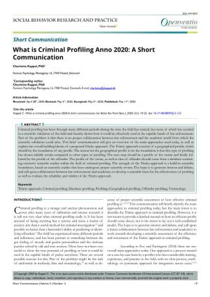 What Is Criminal Profiling Anno 2020: a Short Communication