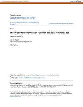 The Relational Reconnection Function of Social Network Sites