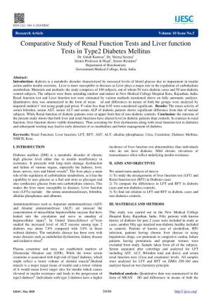 Comparative Study of Renal Function Tests and Liver Function Tests in Type2 Diabetes Mellitus Dr