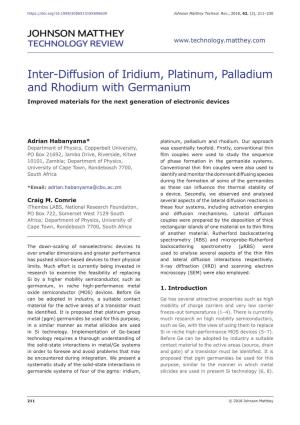 Inter-Diffusion of Iridium, Platinum, Palladium and Rhodium with Germanium Improved Materials for the Next Generation of Electronic Devices