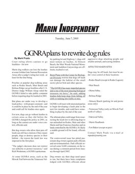 GGNRA Plans to Rewrite Dog Rules MARIN INDEPENDENT