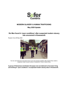 MODERN SLAVERY & HUMAN TRAFFICKING May 2020 Update Six Men Found In