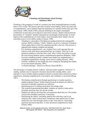 Chunking and Questioning Aloud Strategy Summary Sheet