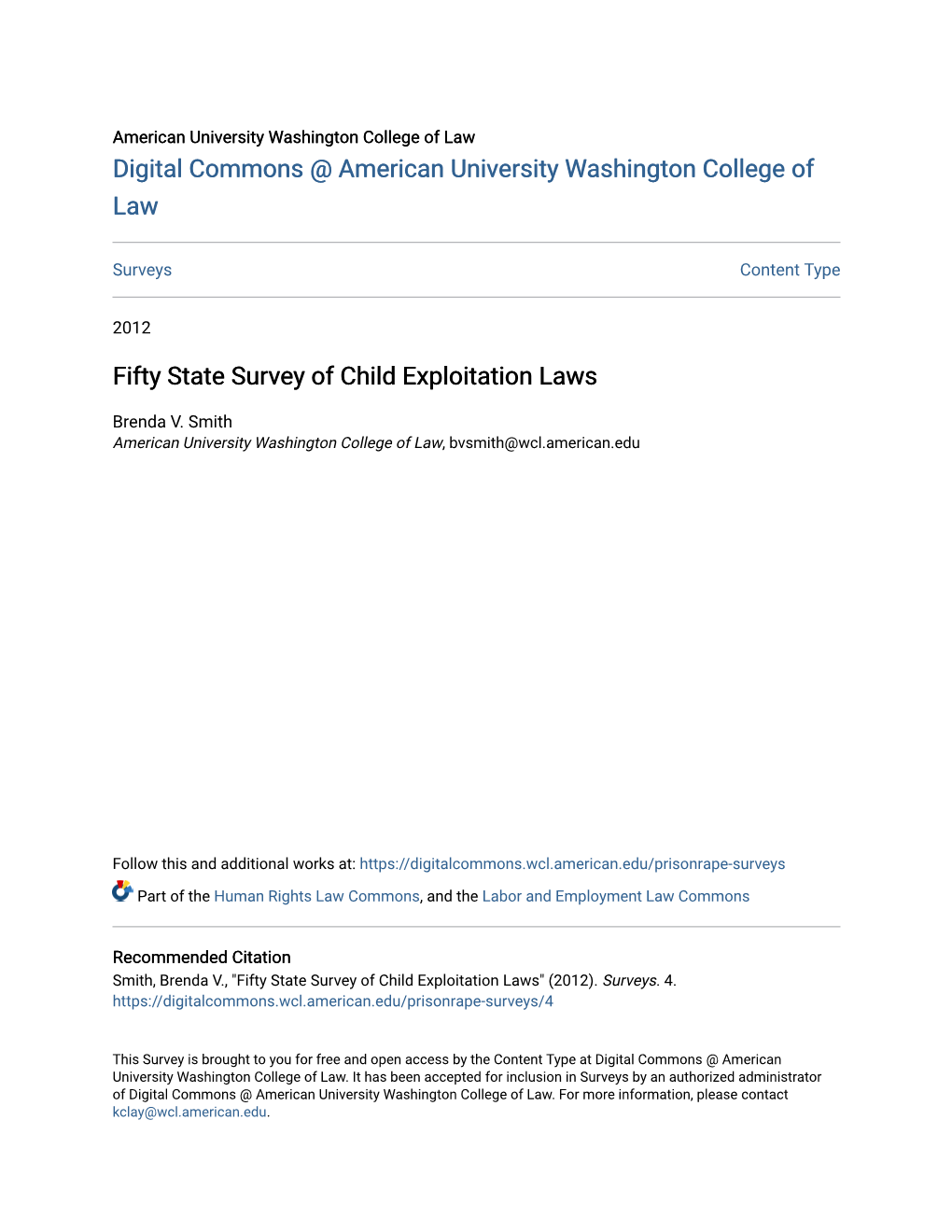 Fifty State Survey of Child Exploitation Laws