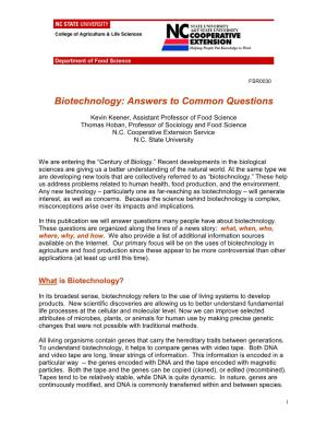 Biotechnology: Answers to Common Questions