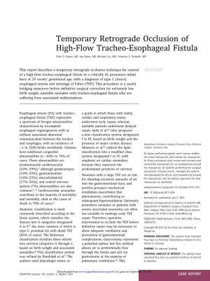 Temporary Retrograde Occlusion of High-Flow Tracheo-Esophageal Fistula Colin D