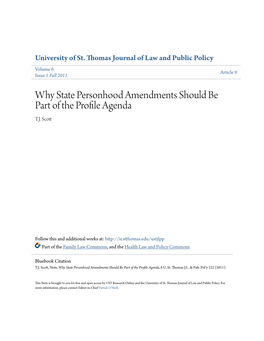 Why State Personhood Amendments Should Be Part of the Profile Agenda T.J