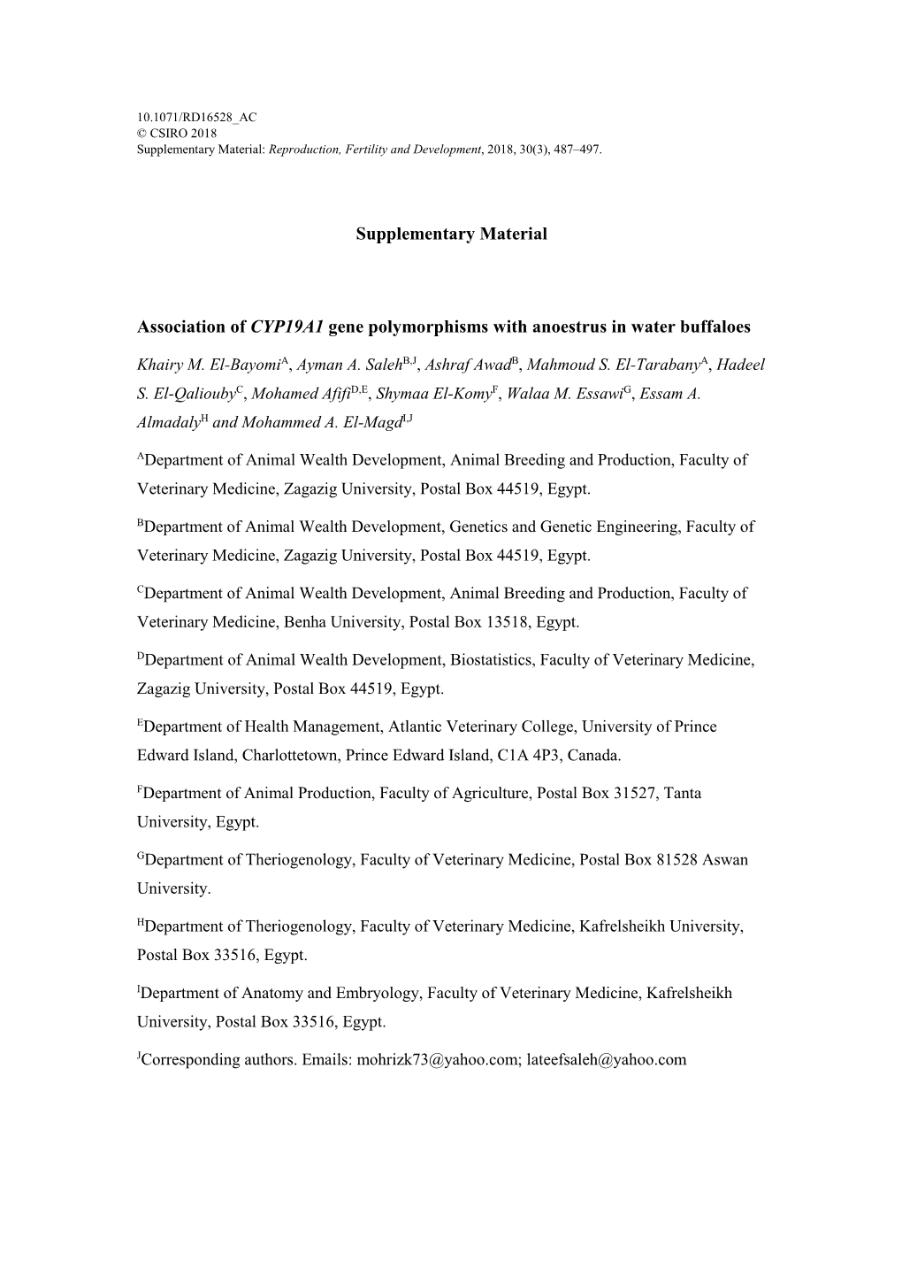 Supplementary Material Association of CYP19A1 Gene Polymorphisms