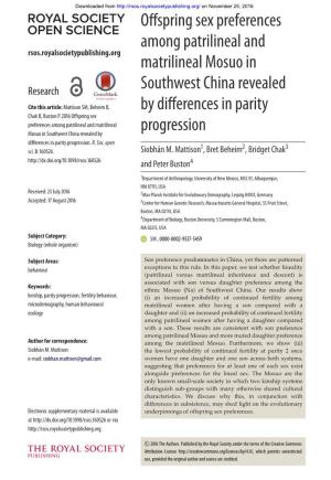 Offspring Sex Preferences Among Patrilineal and Matrilineal Mosuo in Southwest China Revealed by Differences in Parity Progressi