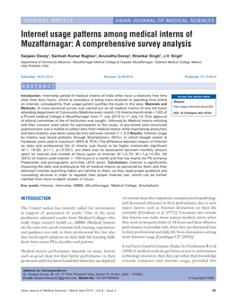 Internet Usage Patterns Among Medical Interns of Muzaffarnagar: a Comprehensive Survey Analysis