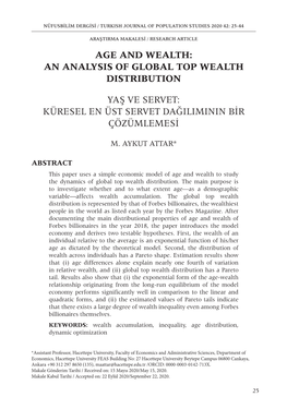 An Analysis of Global Top Wealth Distribution Yaş Ve