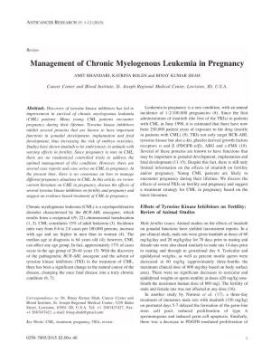 Management of Chronic Myelogenous Leukemia in Pregnancy