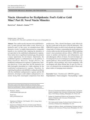 Niacin Alternatives for Dyslipidemia: Fool's Gold Or Gold Mine? Part II