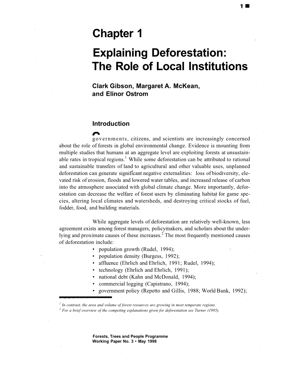 Chapter 1 Explaining Deforestation: the Role of Local Institutions