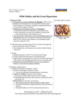 1920S Politics and the Great Depression