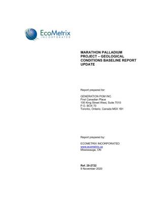 Marathon Palladium Project – Geological Conditions Baseline Report Update