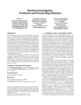 Residual Investigation: Predictive and Precise Bug Detection
