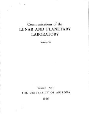 Communications of the LUNAR and PLANETARY LABORATORY