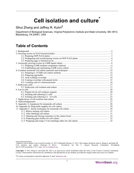 Cell Isolation and Culture* Sihui Zhang and Jeffrey R