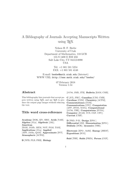 A Bibliography of Journals Accepting Manuscripts Written Using TEX