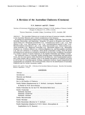 A Revision of the Australian Cladocera (Crustacea)