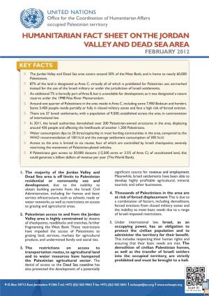 Humanitarian Fact Sheet on the Jordan Valley and Dead Sea Area February 2012