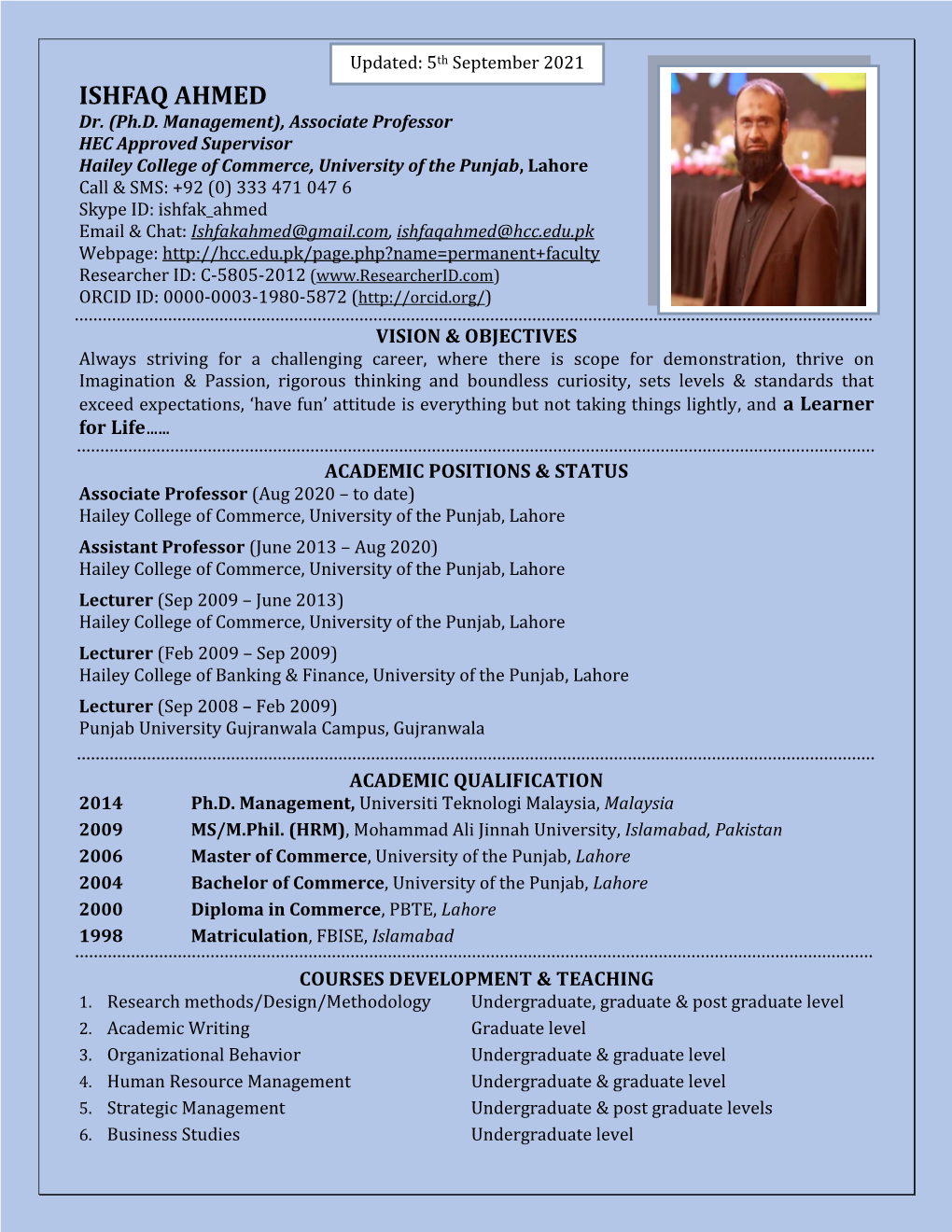 CV of Dr. Ishfaq Ahmed