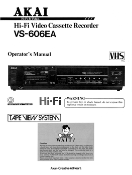 Manual for Akai VS-606EA Video Cassette Recorder