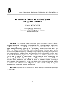 Grammatical Devices for Building Spaces in Cognitive Semantics