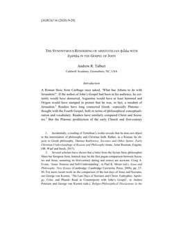 The Synonymous Rendering of Aristotelian Φιλέω with Ἀγαπάω in the Gospel of John