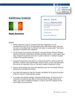 08.01.16 – 14.01.16 Welcome to Kaspress Ireland, Our Weekly Summary of Relevant and Interesting News from the Irish Press