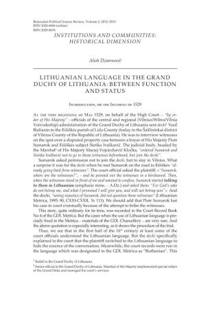 Lithuanian Language in the Grand Duchy of Lithuania: Between Function and Status