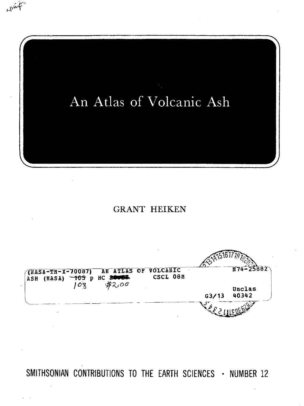 Smithsonian Contributions to the Earth Sciences • Number 12 Serial Publications of the Smithsonian Institution