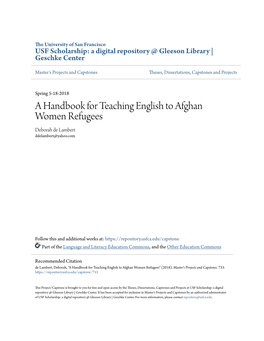 A Handbook for Teaching English to Afghan Women Refugees Deborah De Lambert Ddelambert@Yahoo.Com