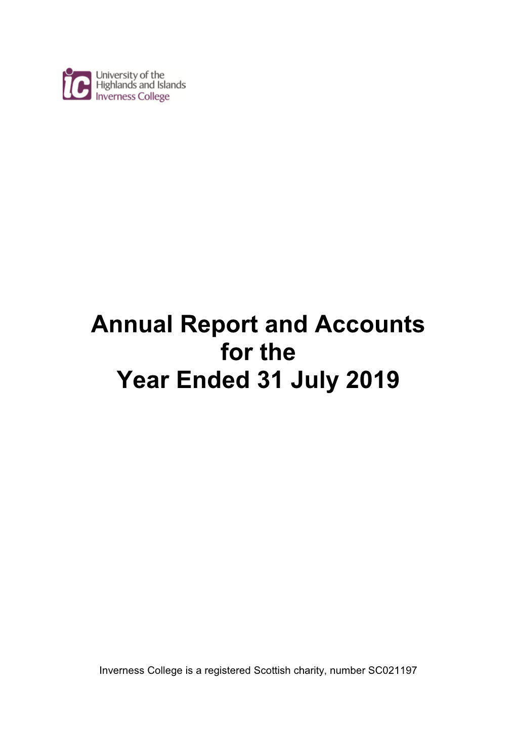 Annual Report and Accounts for the Year Ended 31 July 2019